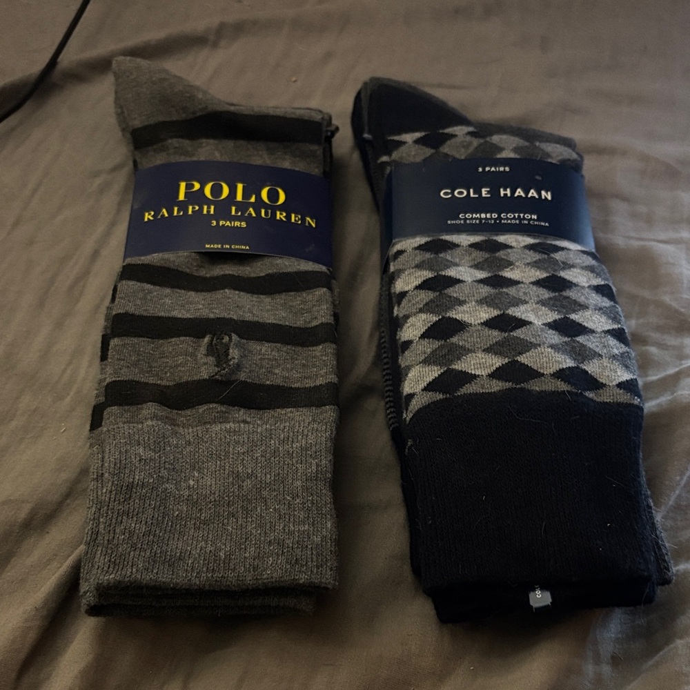 6 pair / Polo by Ralph Lauren and Cole Haan / Two 3 packs each